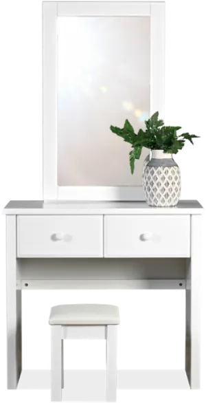 Modern White Dressing Tablewith Mirrorand Stool PNG image
