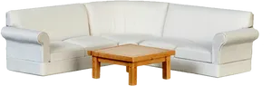 Modern White Sofaand Wooden Coffee Table PNG image