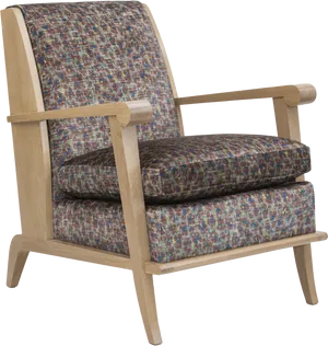 Modern Wooden Club Chairwith Patterned Upholstery PNG image