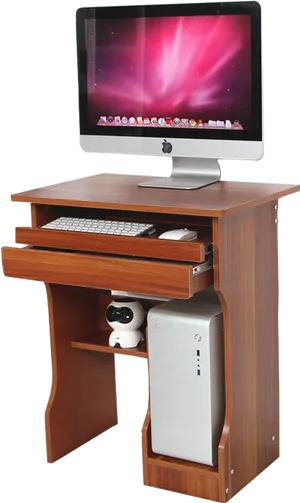 Modern Wooden Computer Desk Setup PNG