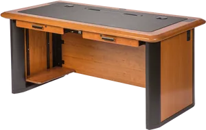 Modern Wooden Computer Deskwith Built In Ports PNG image