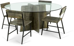 Modern Wooden Dining Setwith Glass Top.png PNG
