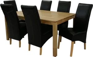 Modern Wooden Dining Tablewith Black Chairs.png PNG