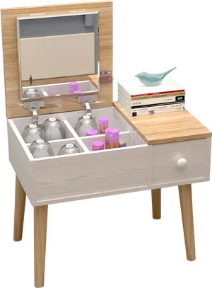 Modern Wooden Dressing Table With Accessories PNG image