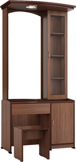 Modern Wooden Dressing Table With Mirror PNG image