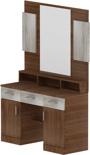 Modern Wooden Dressing Tablewith Mirror PNG image