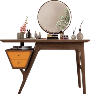 Modern Wooden Dressing Tablewith Mirror PNG image