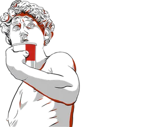 Modernized Classical Statuewith Coffee Cup