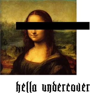 Mona Lisa Censored Eyesand Text Overlay PNG image