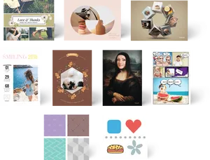 Mona Lisaand Various Cards Collage PNG image