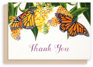 Monarch Butterflies Thank You Card PNG image