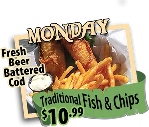 Monday Fishand Chips Special Ad PNG image