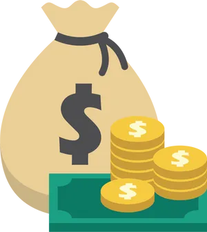 Money Bag Coins Cash Illustration PNG image