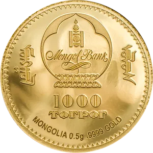 Mongolian1000 Tugrik Gold Coin PNG image