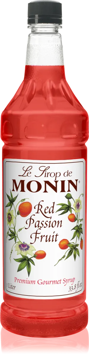 Monin Red Passion Fruit Syrup Bottle PNG image
