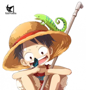 Monkey D Luffy Chameleon Friendship PNG image