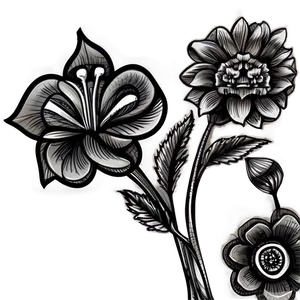 Monochrome Flower Doodle PNG Twa39 PNG