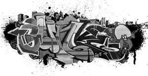 Monochrome_ Graffiti_ Art_with_ Cartoon_ Character
