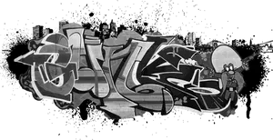 Monochrome_ Graffiti_ Art_with_ Character PNG image