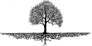 Monochrome_ Tree_ Silhouette_with_ Reflections PNG image