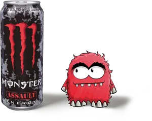 Monster Assault Energy Drinkwith Cartoon Monster PNG image