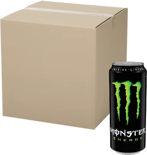 Monster Energy Drink Can Beside Cardboard Box PNG