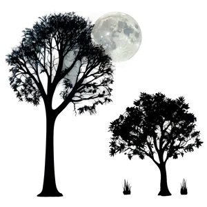 Moonlit Silhouette Trees PNG Gwp47