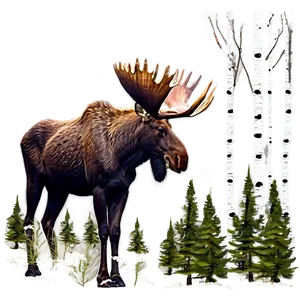 Moose And Forest Birds PNG 05242024 PNG