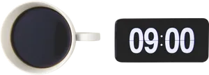 Morning Coffeeand Digital Clock Display PNG image