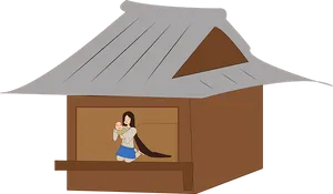 Mother Child Hut Illustration