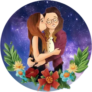 Mother Daughter Love Cosmic Background PNG image