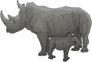 Motherand Baby Rhinoceros Illustration PNG image