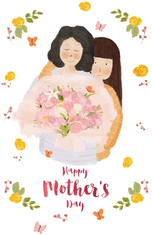 Mothers Day Embracewith Floral Backdrop PNG image