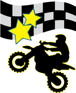 Motocross Silhouette Jumping Stars Checkered Flag PNG image