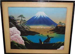 Mount Fuji Painting Traditional Japanese Scene PNG image