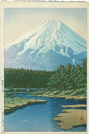 Mount Fuji Woodblock Print PNG image