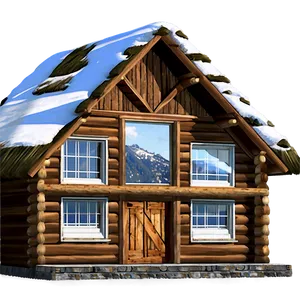 Mountain Log Cabin View PNG Srq