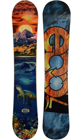 Mountainand Ocean Themed Snowboards