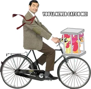 Mr Bean Escapeon Bicyclewith Ponies PNG image
