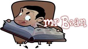 Mr Bean Reading Book Cartoon PNG image