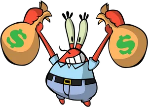 Mr Krabs Holding Money Bags PNG image