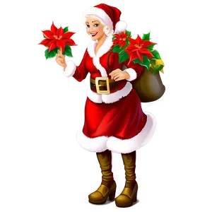 Mrs Claus With A Poinsettia PNG 56