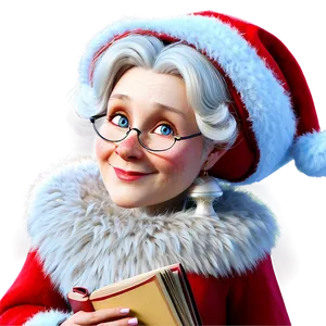 Mrs Claus With Christmas Carol Book PNG Vnw