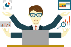 Multitasking Business Analyst Vector PNG
