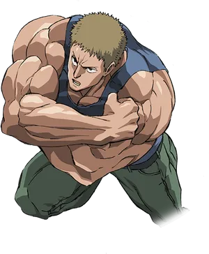 Muscled Anime Character Crouching Pose PNG image