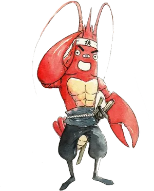 Muscled Shrimp Cartoon Character PNG image