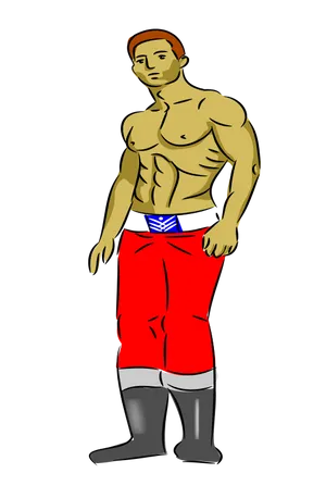 Muscular Anime Character Red Shorts PNG image