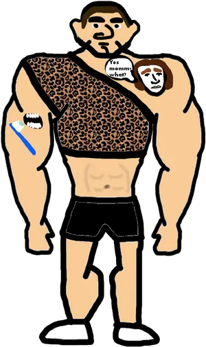 Muscular Cartoon Character Leopard Print Top PNG image