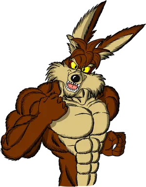 Muscular Cartoon Coyote Illustration PNG image