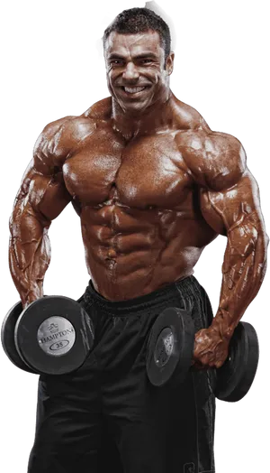 Muscular Man Holding Dumbbell PNG image